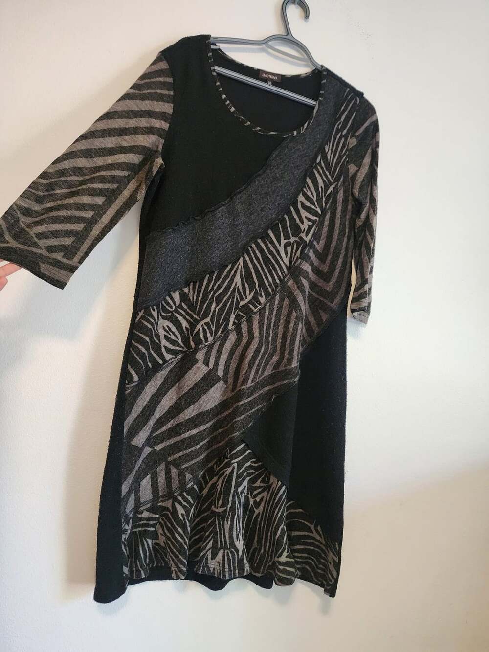 Patchwork Black Dress Size Large Zebra Animal Print Asymmetrical Avant-Garde